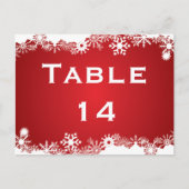 Sneeuwvlok rood wit winter trouwtafel nummer briefkaart (Voorkant)