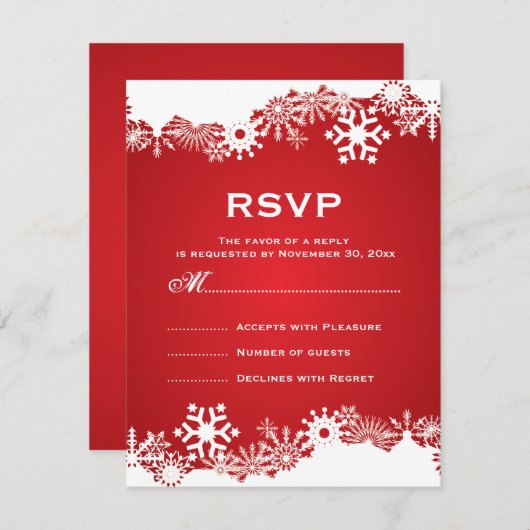Sneeuwvlok rood wit winterhuwelijk RSVP (Voorkant / Achterkant)