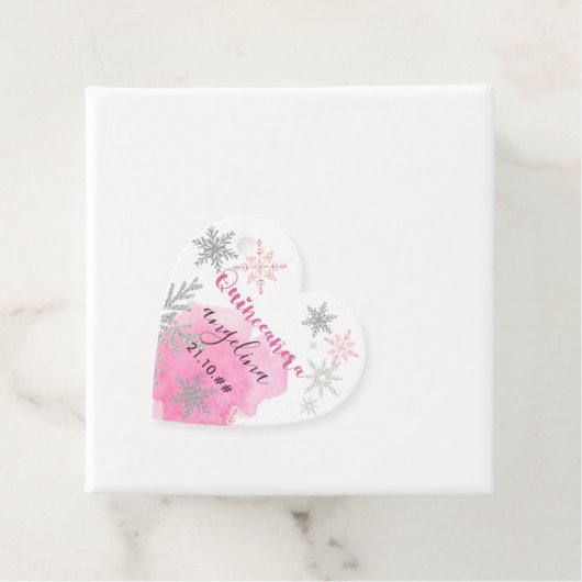 Sneeuwvlok Roze en Zilveren Quinceanera Bedankjes Labels (In situ)