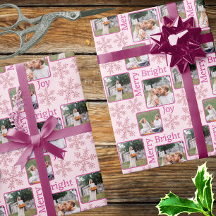Sneeuwvlok Roze Glam 3 Foto Collage Kerstmis Cadeaupapier