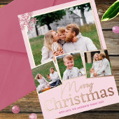 Sneeuwvlok Roze Glam 4 Fotocollage Roos Goud Folie Feestdagenkaart