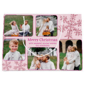 Sneeuwvlok Roze Glam 5 Foto Collage Kerstmis Groot Cadeauzakje (Voorkant)