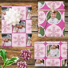 Sneeuwvlok Roze Glam Classic 3 Foto Kerstmis Inpakpapier Vel
