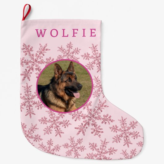 Sneeuwvlok roze glam eenvoudig Schattige Kind of h Grote Kerstsok (Voorkant)