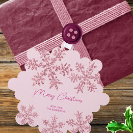 Sneeuwvlok Roze Glam Elegant Merry Gift Label Ornament Kaart