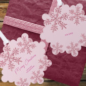 Sneeuwvlok Roze Glam Elegant Merry Gift Label Ornament Kaart