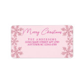 Sneeuwvlok Roze Glam Modern Script Kerstmis Etiket (Voorkant)