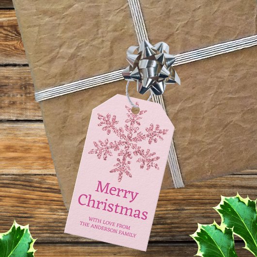 Sneeuwvlok Roze Glam Mooie Kleurrijke Kerstmis Cadeaulabel