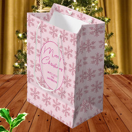Sneeuwvlok Roze Glam Patroon Kerstmis Script Medium Cadeauzakje