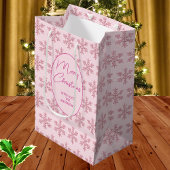 Sneeuwvlok Roze Glam Patroon Kerstmis Script Medium Cadeauzakje