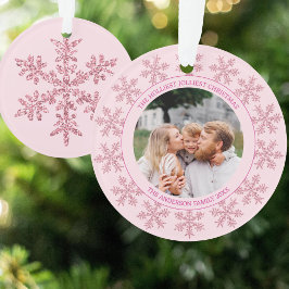 Sneeuwvlok Roze Glam Schattige Kerstmis Ronde Foto Ornament