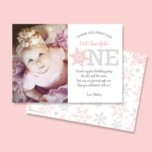 Sneeuwvlok Roze Glitter 1e Verjaardag Bedankt Card Kaart