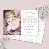 Sneeuwvlok Roze Glitter 1e Verjaardag Bedankt Card Kaart