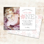 Sneeuwvlok Roze Glitter 1e Verjaardag Bedankt Card Kaart