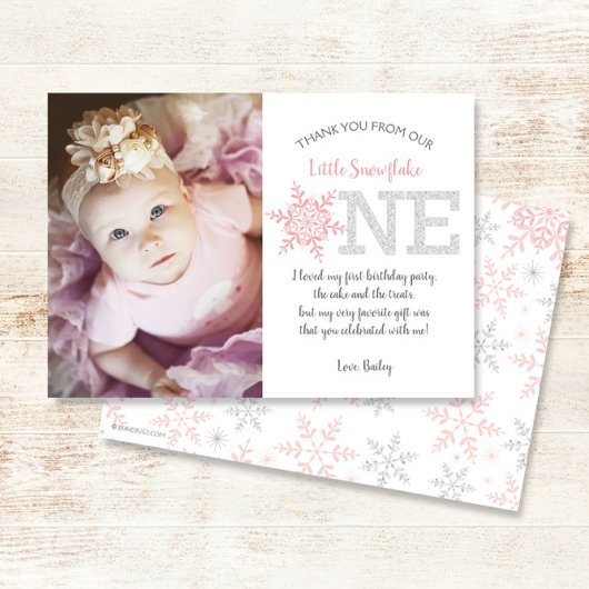 Sneeuwvlok Roze Glitter 1e Verjaardag Bedankt Card Kaart