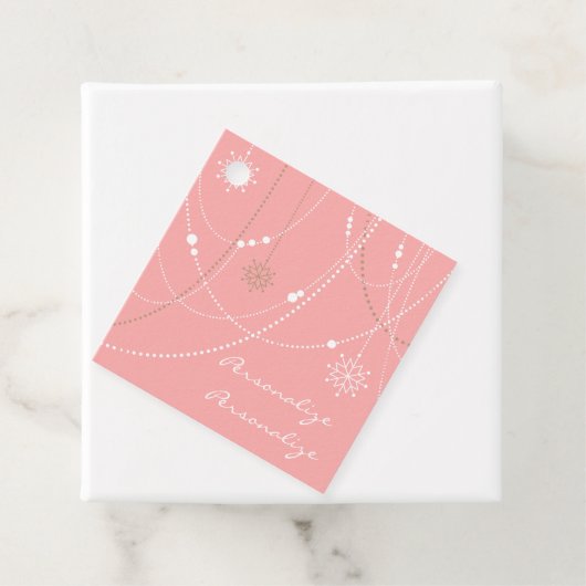 Sneeuwvlok roze midden eeuw elegante winter schatt bedankjes labels (In situ)