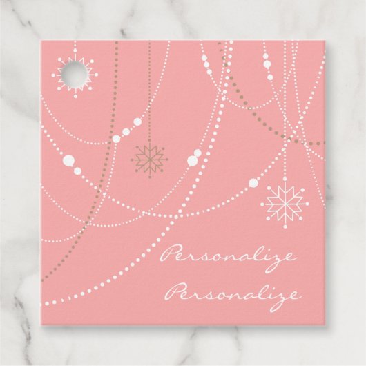 Sneeuwvlok roze midden eeuw elegante winter schatt bedankjes labels (Voorkant)