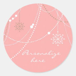 Sneeuwvlok roze midden eeuw elegante winter schatt ronde sticker