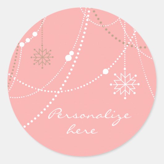 Sneeuwvlok roze midden eeuw elegante winter schatt ronde sticker (Voorkant)
