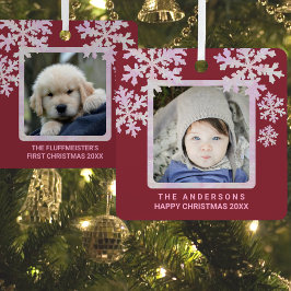 Sneeuwvlok roze opaal 2 foto dubbelzijdig Schattig Metalen Ornament