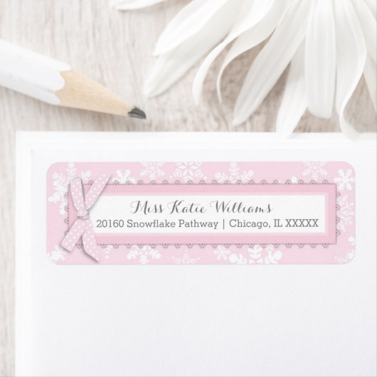 Sneeuwvlok Roze Polka-dot Bow Baby Girl Label (Insitu)