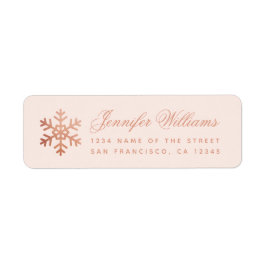 Sneeuwvlok Roze & Roze Goud Elegant Script Feestda Etiket