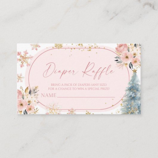 Sneeuwvlok Roze Winter Baby shower Luier Raffle Informatiekaartje (Voorkant)
