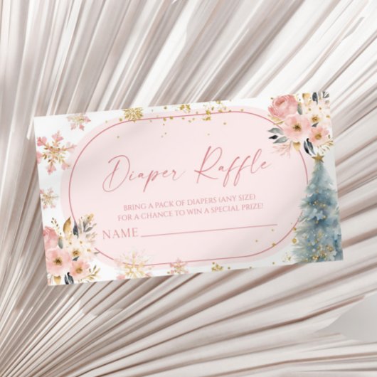 Sneeuwvlok Roze Winter Baby shower Luier Raffle Informatiekaartje