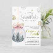 Sneeuwvlok Roze Winter Wonderland Baby Meisje Douc Kaart (Staand voorkant)