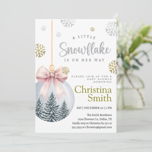 Sneeuwvlok Roze Winter Wonderland Baby Meisje Douc Kaart (Staand voorkant)