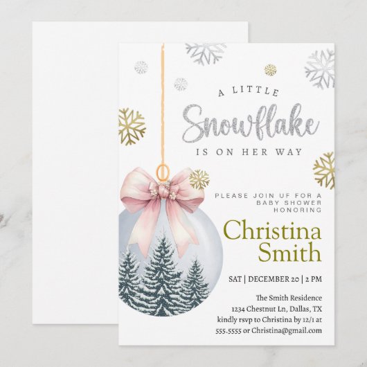 Sneeuwvlok Roze Winter Wonderland Baby Meisje Douc Kaart (Voorkant / Achterkant)