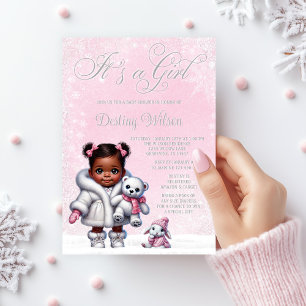 Sneeuwvlok Roze Winterwonderland Baby Shower Kaart