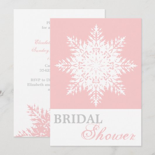 Sneeuwvlok roze, witte winter bruiloft vrijgezelle kaart (Voorkant / Achterkant)