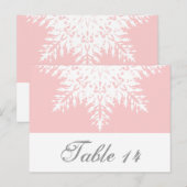 Sneeuwvlok roze, witte winter trouwtafel nummer briefkaart (Voorkant / Achterkant)
