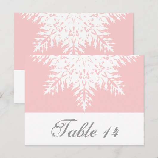 Sneeuwvlok roze, witte winter trouwtafel nummer briefkaart (Voorkant / Achterkant)