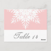 Sneeuwvlok roze, witte winter trouwtafel nummer briefkaart (Achterkant)