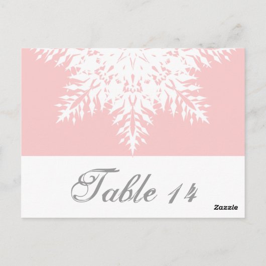 Sneeuwvlok roze, witte winter trouwtafel nummer briefkaart (Achterkant)