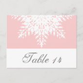 Sneeuwvlok roze, witte winter trouwtafel nummer briefkaart (Voorkant)