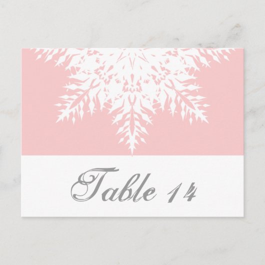 Sneeuwvlok roze, witte winter trouwtafel nummer briefkaart (Voorkant)