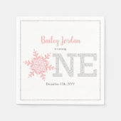 Sneeuwvlok Roze & Zilveren Glitter 1e verjaardag Servet (Voorkant)