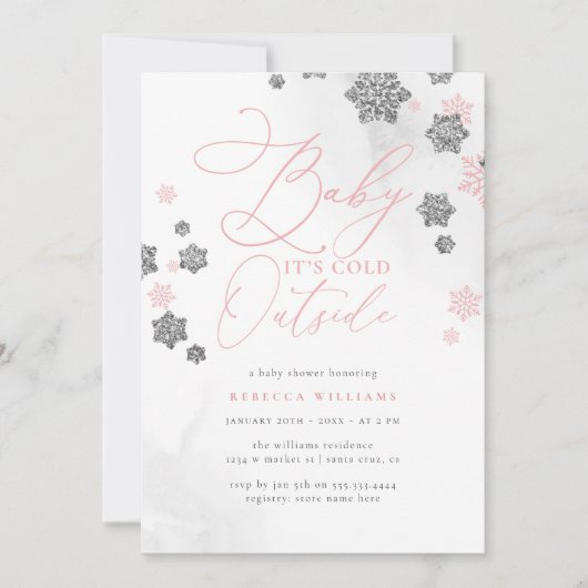 Sneeuwvlok Roze & Zilveren Glitter Winter Baby sho Kaart (Voorkant)