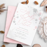 Sneeuwvlok Roze & Zilveren Glitter Winter Baby sho Kaart<br><div class="desc">Omarm het seizoen met onze winterse baby shower uitnodiging,  versierd met delicate roze en faux silver glitter sneeuwvlokken. De boodschap "Baby,  It's Cold Outside" wordt elegant gepresenteerd in kalligrafie en serieuze typografie.</div>