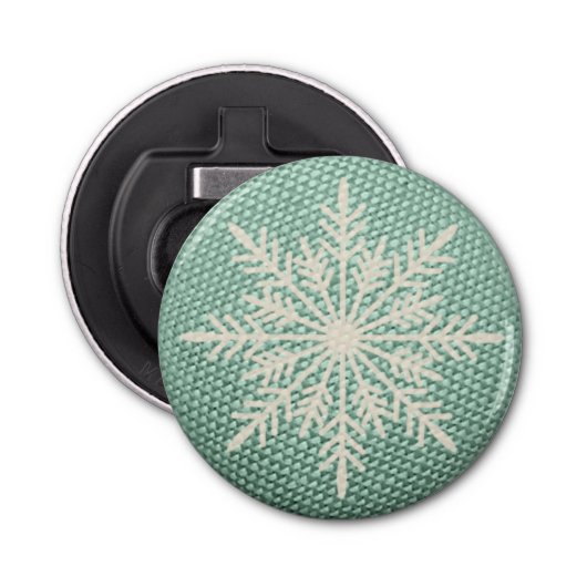Sneeuwvlok rustiek borduurwerk look winter  button flesopener (Voorkant)