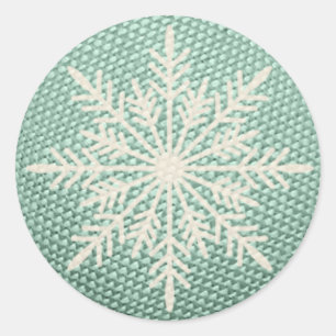 Sneeuwvlok rustiek geborduurd winter blauwgroen ronde sticker