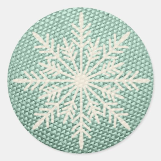 Sneeuwvlok rustiek geborduurd winter  blauwgroen ronde sticker (Voorkant)