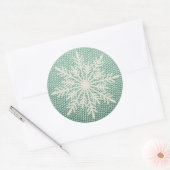 Sneeuwvlok rustiek geborduurd winter  blauwgroen ronde sticker (Envelop)