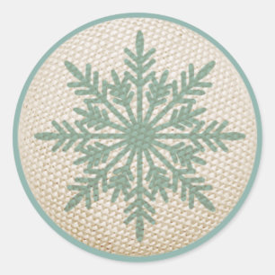 Sneeuwvlok rustieke geborduurde look winter ronde sticker