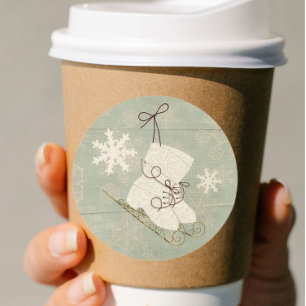  sneeuwvlok schaatsen  wintergroen ronde sticker