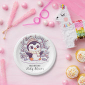 Sneeuwvlok Schattige Penguin Baby shower Papieren Bordje (Feest)