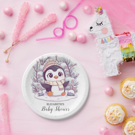 Sneeuwvlok Schattige Penguin Baby shower Papieren Bordje (Feest)